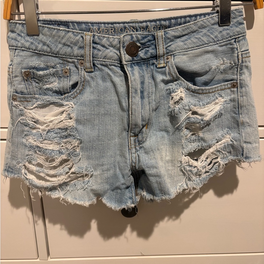 American Eagle Blue Distressed Jean Shorts
